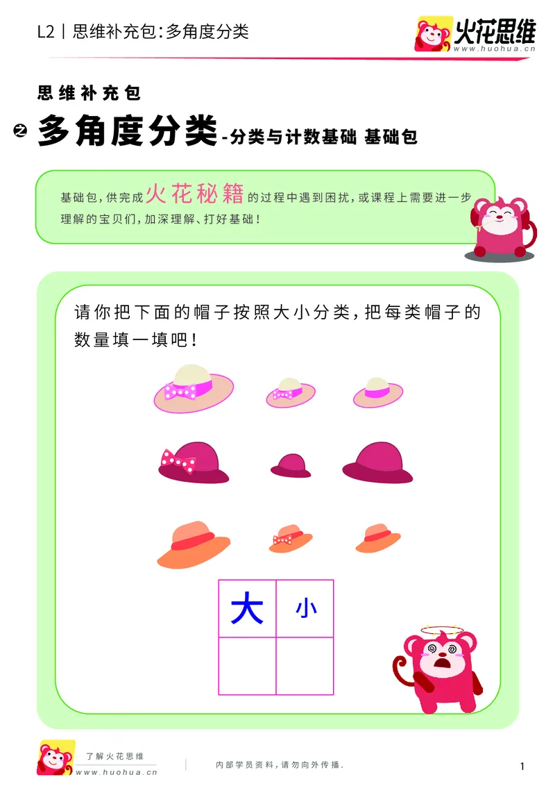 《第9专题_分类与计数基础_多角度分类_基础巩固包_201911081804391_（G1450)火花思维幼小衔接及L1-L5_L2完结_L2完结AI40课_05补充资料_09分类与计数基础》第1页预览
