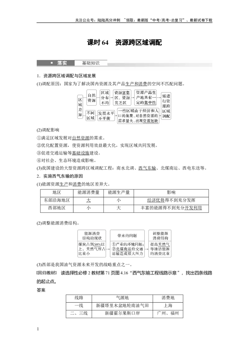《第四章　课时64　资源跨区域调配_07-地理-高考总复习_一轮复习_2025年_2025年大一轮复习讲义地理人教版_地理_大一轮复习讲义教师专用_配套Word版文档第三～五部分_第三部分　区域发展》第1页预览