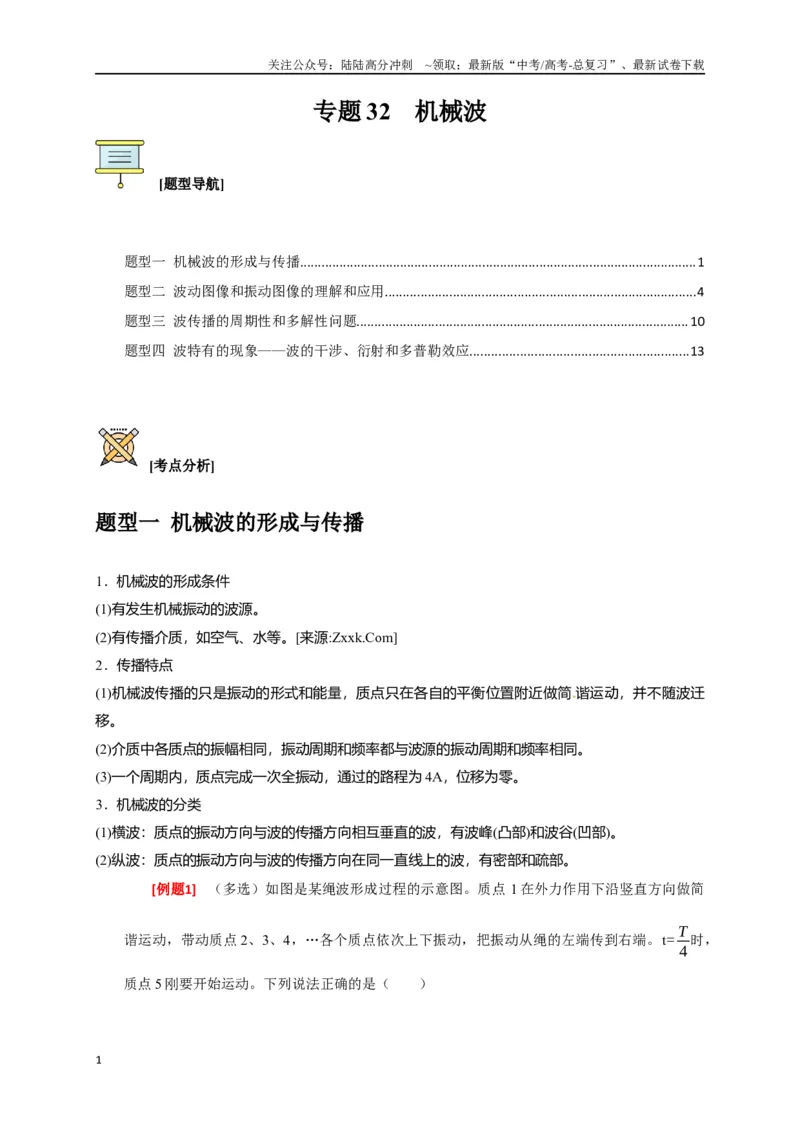 《专题32机械波（原卷版）_04-物理-高考总复习_专项复习_2024年_2024高考物理三轮冲刺复习热点知识讲练题型归纳练_资料》第1页预览