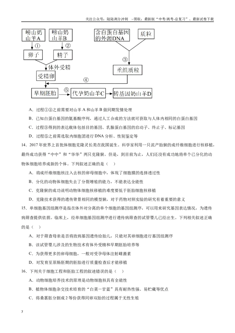 《专题42胚胎工程（原卷版）_06-生物-高考总复习_一轮复习_2024年_2024年高考生物一轮复习重难点专项突破_资料》第7页预览