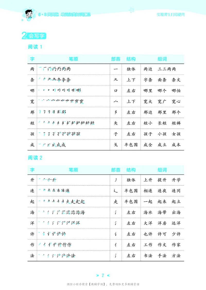 《二年级上册（语文）53单元归类知识汇总（人教版）2026秋_小初高学习资料合集（每天更新）_2026秋《53单元归类知识汇总》1-6年级上册》第5页预览