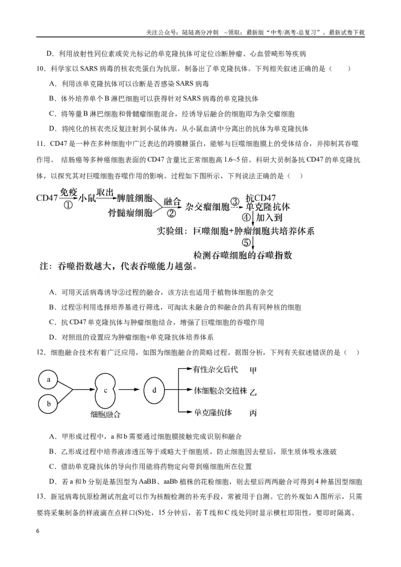 《专题41动物细胞工程（原卷版）_06-生物-高考总复习_一轮复习_2024年_2024年高考生物一轮复习重难点专项突破_资料》第6页预览
