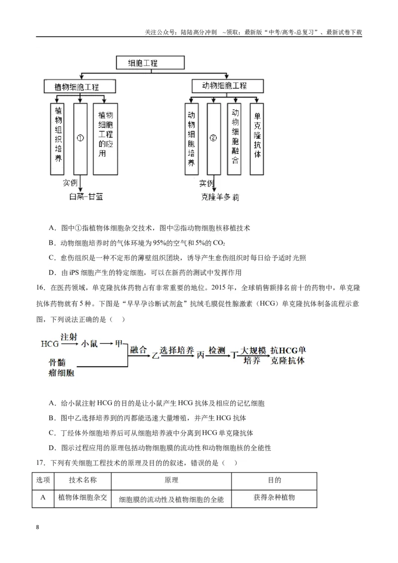《专题41动物细胞工程（原卷版）_06-生物-高考总复习_一轮复习_2024年_2024年高考生物一轮复习重难点专项突破_资料》第8页预览
