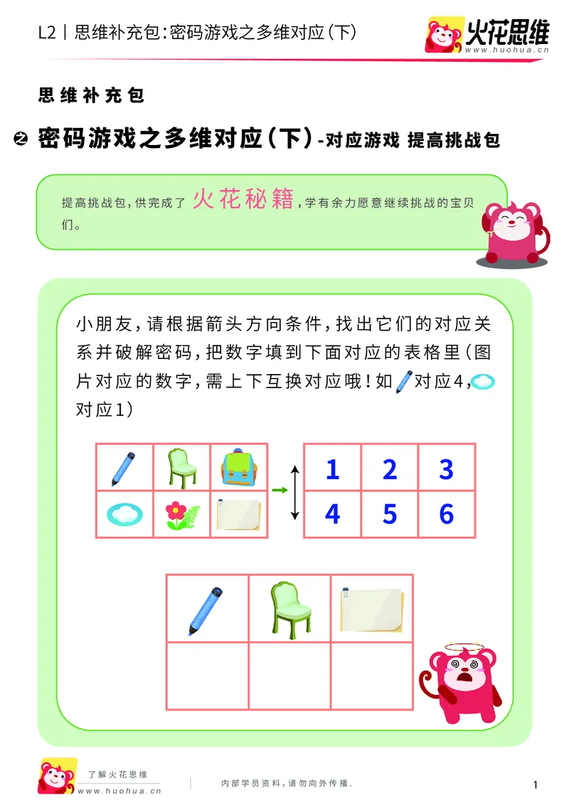 《第5专题_对应游戏_密码游戏之多维对应（下）_提高挑战包_201909062252051_（G1450)火花思维幼小衔接及L1-L5_L2完结_L2完结AI40课_05补充资料_05对应游戏》第1页预览