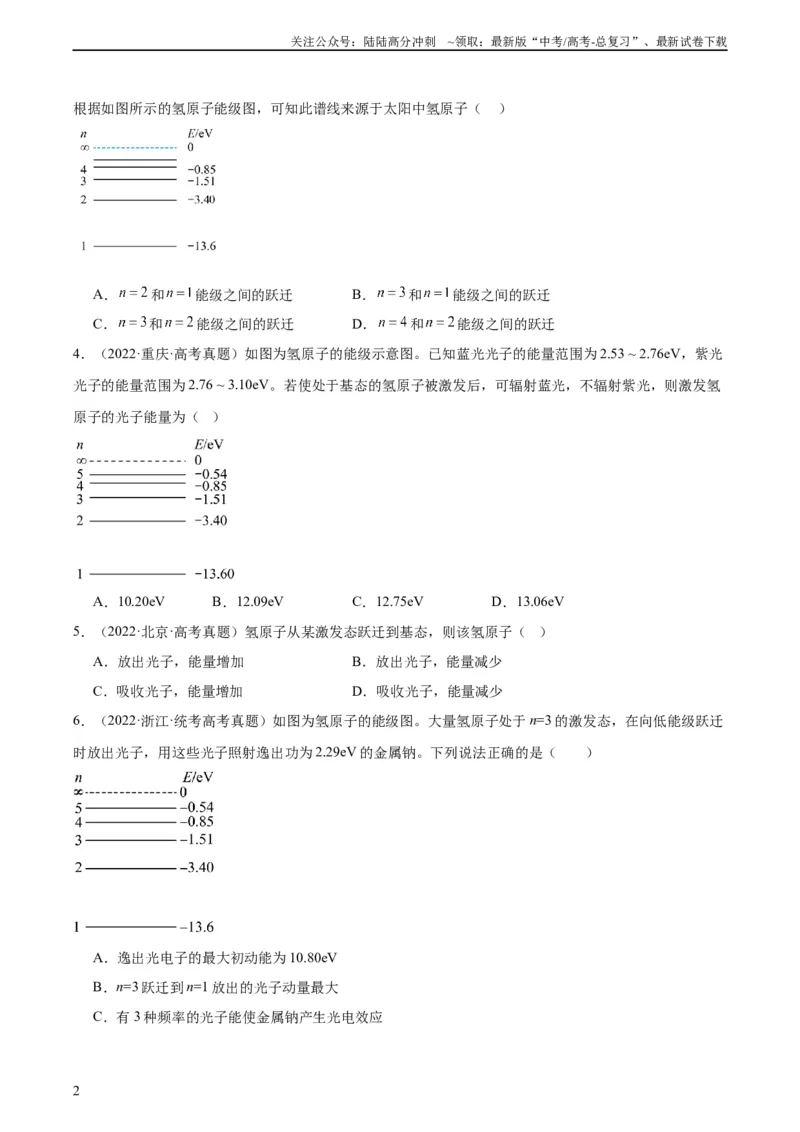 《专题68原子结构（学生版）（全国通用）_04-物理-高考总复习_专项复习_2024年_十年（2014-2023）高考物理真题分项汇编（全国通用）》第2页预览