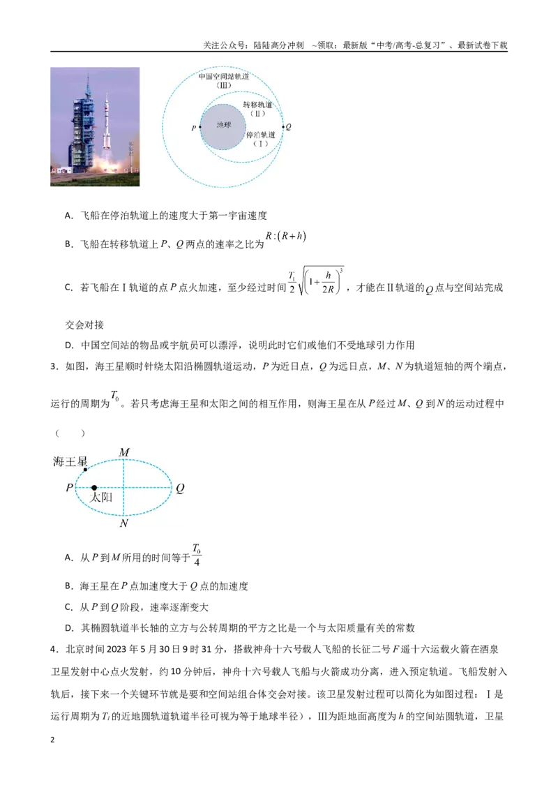 《专题28开普勒行星运动定律、天体质量密度估算和不同位置重力加速度（原卷版）_04-物理-高考总复习_一轮复习_2024年_2024年高考物理一轮复习热点重点难点题型练习提升》第2页预览