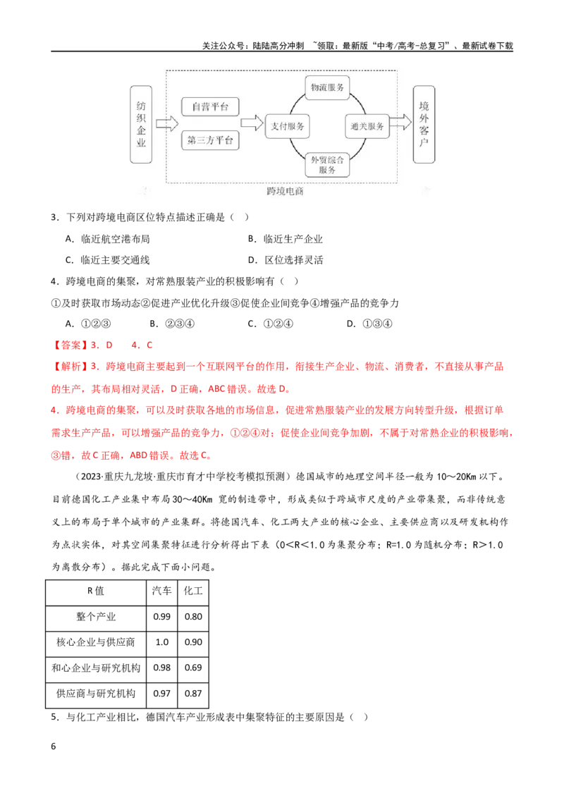 《考点巩固卷11工业与服务业（解析版）_07-地理-高考总复习_一轮复习_2024年_2024年高考地理一轮复习考点通关卷（新高考）_考点巩固卷》第6页预览