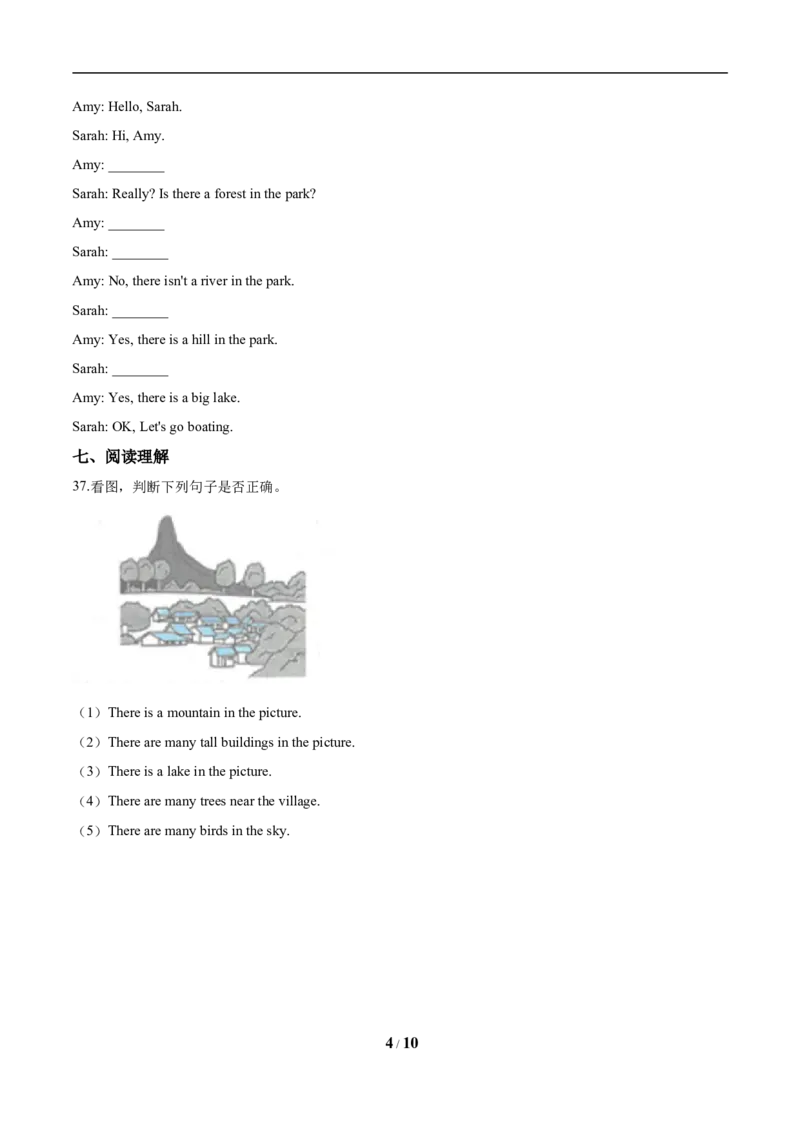 《五年级上册英语第六单元过关测试（A卷）-Unit6Inanaturepark人教PEP版（word版，含答案解析）_小学1-6年级全科全套_1-6年级全科上册_五年级_五年级上英语_A五年级英语（人教PEP）》第4页预览