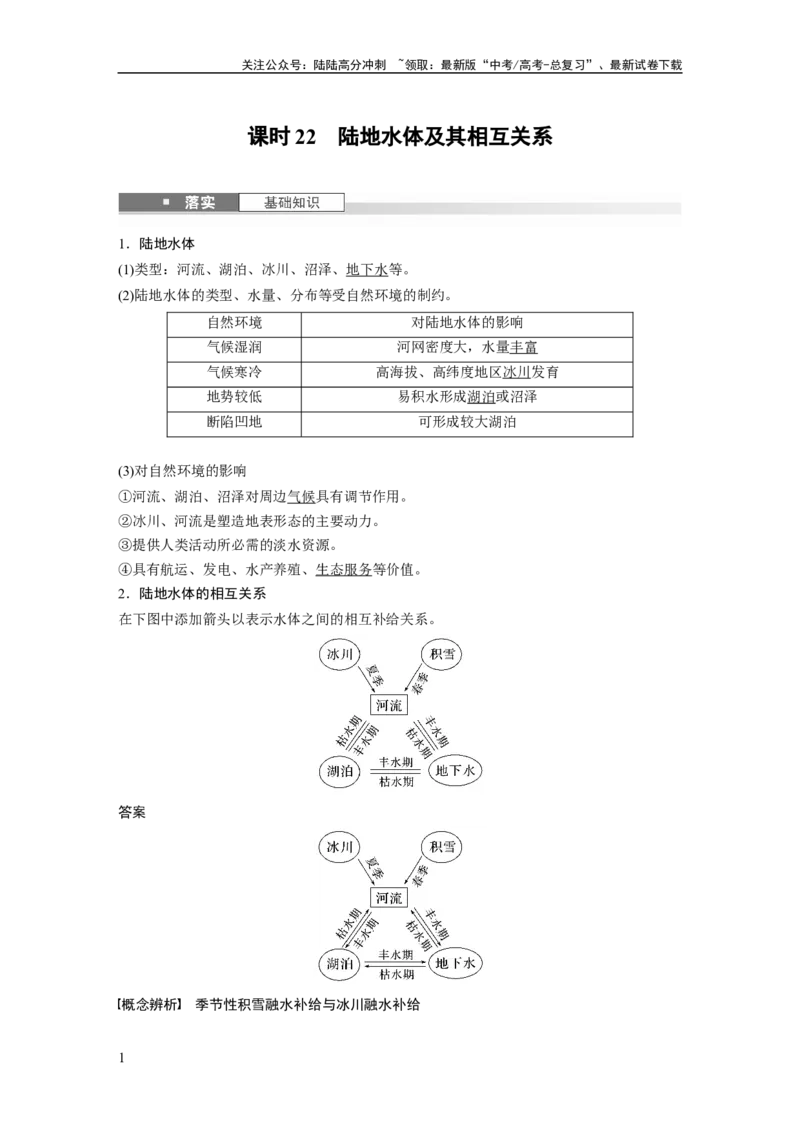 《第四章　课时22　陆地水体及其相互关系_07-地理-高考总复习_一轮复习_2025年_2025年大一轮复习讲义地理人教版_地理_大一轮复习讲义教师专用_配套Word版文档第一部分第三～七章》第1页预览