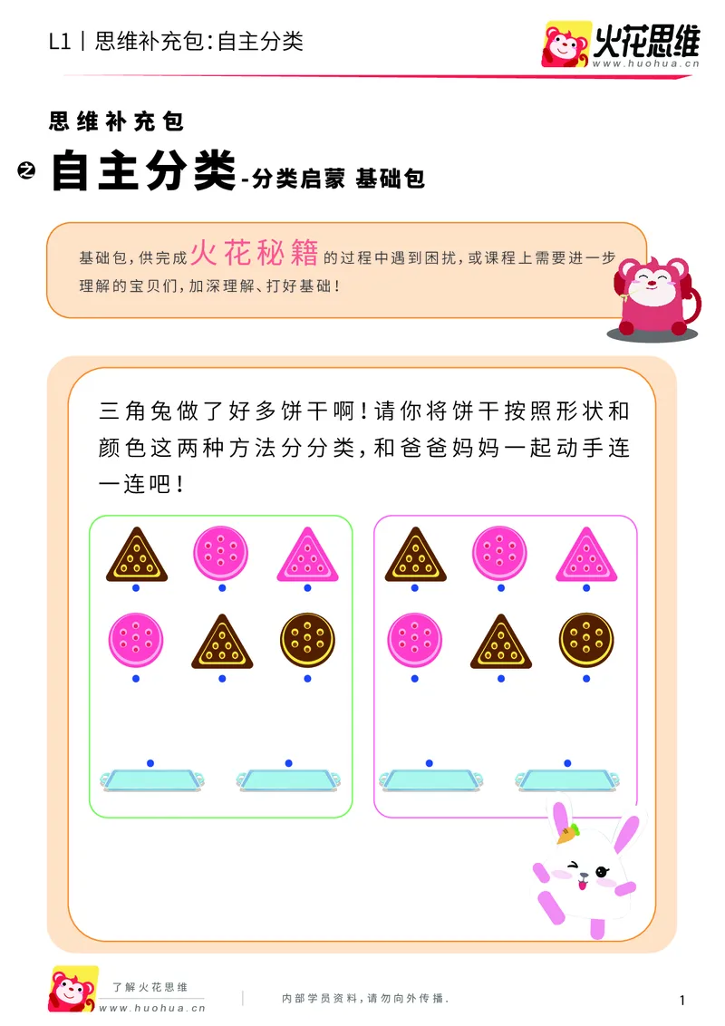 《第3专题_分类启蒙_自主分类_基础巩固包_（G1450)火花思维幼小衔接及L1-L5_L1完结_火花L1课后习题包》第1页预览