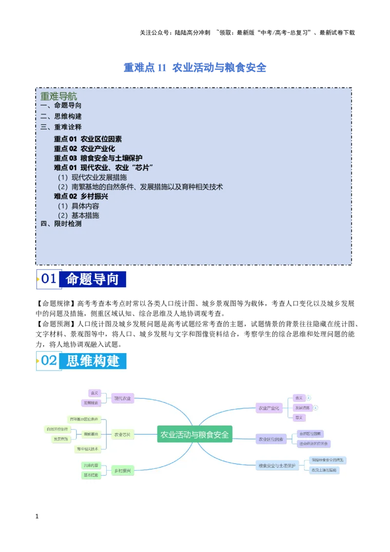《重难点11农业活动与粮食安全-（新高考专用）（学生版）_07-地理-高考总复习_专项复习_2024年_2024年高考地理热点·重点·难点专练（新高考专用）》第1页预览