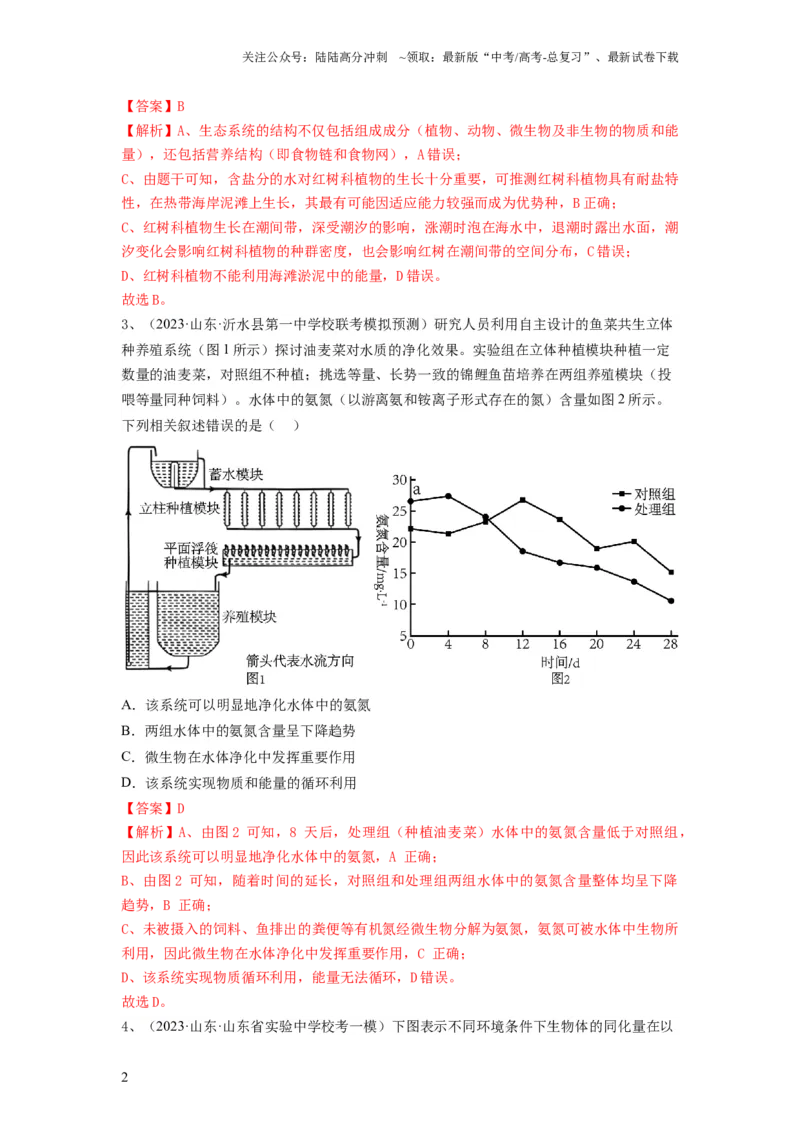 《专题30生态系统的结构与能量流动（精练）（解析版）_06-生物-高考总复习_一轮复习_2024年_2024年高考生物一轮复习串讲精练知识点梳理练习题_精练》第2页预览