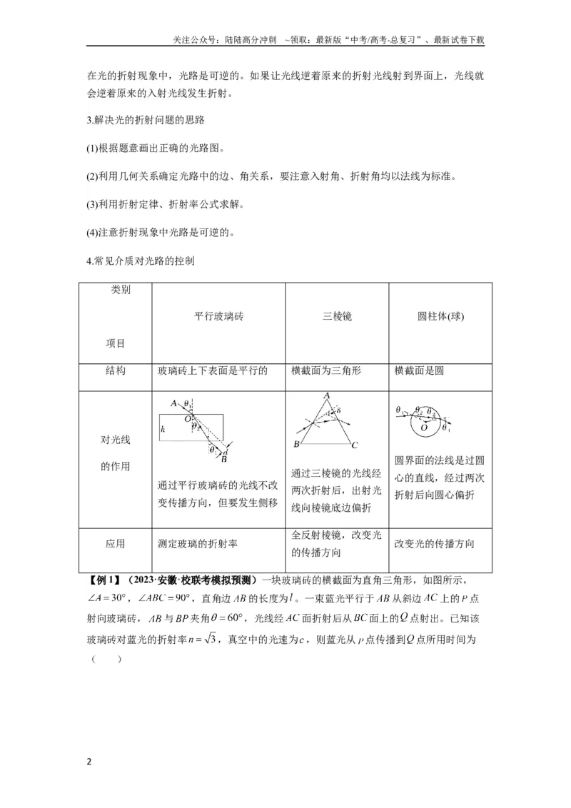 《专题31光学（原卷版）_04-物理-高考总复习_一轮复习_2024年_2024年高考物理一轮复习热点题型归类训练重点提升_2023版》第2页预览