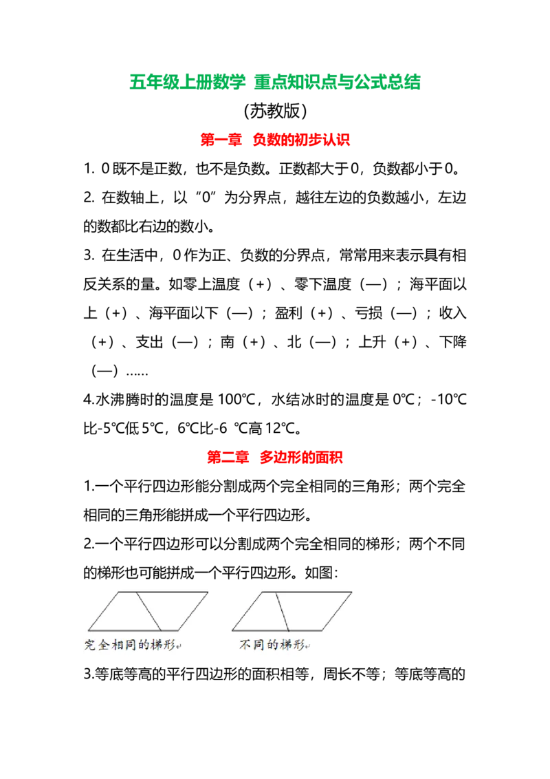 《五（上）苏教版数学重点知识点概念与公式总结_小学1-6年级全科全套_1-6年级全科上册_五年级_五年级上数学_A五年级数学（苏教版）_苏教数学五上知识总结》第1页预览