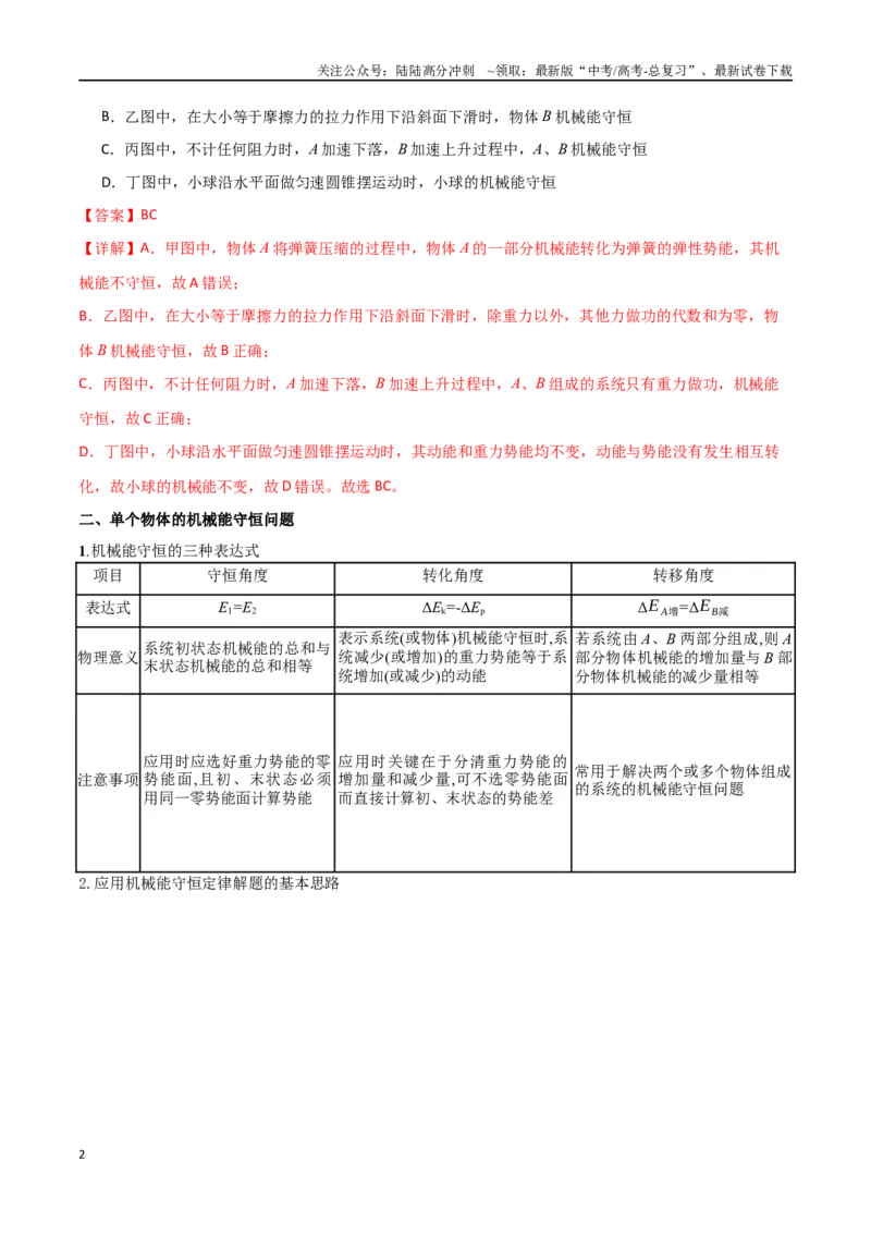 《专题33机械能守恒定律（解析版）_04-物理-高考总复习_一轮复习_2024年_2024年高考物理一轮大单元综合复习导学练讲义练习_第五部分：功和功能关系(5)份》第2页预览
