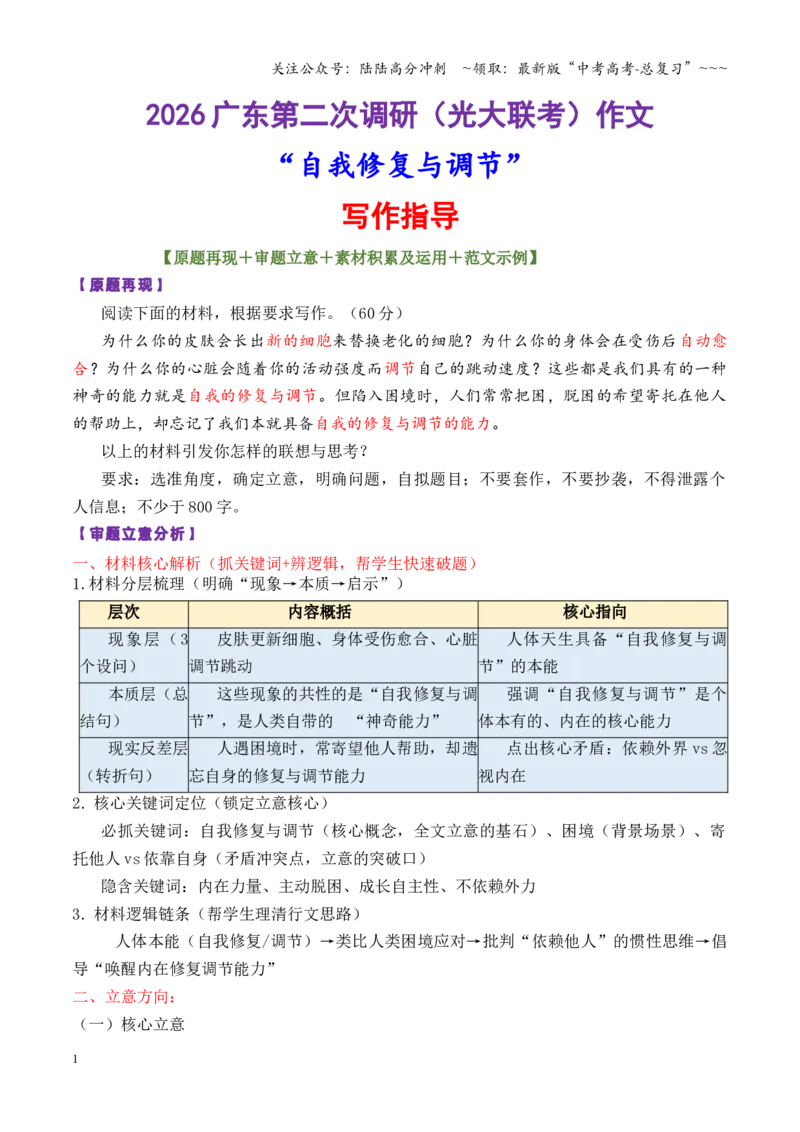 《专题572026广东第二次调研（光大联考）作文“自我修复与调节”写作指导_专项复习_2026年-语文专项复习_2026年高考语文议论文写作秘籍-G391_资料》第1页预览