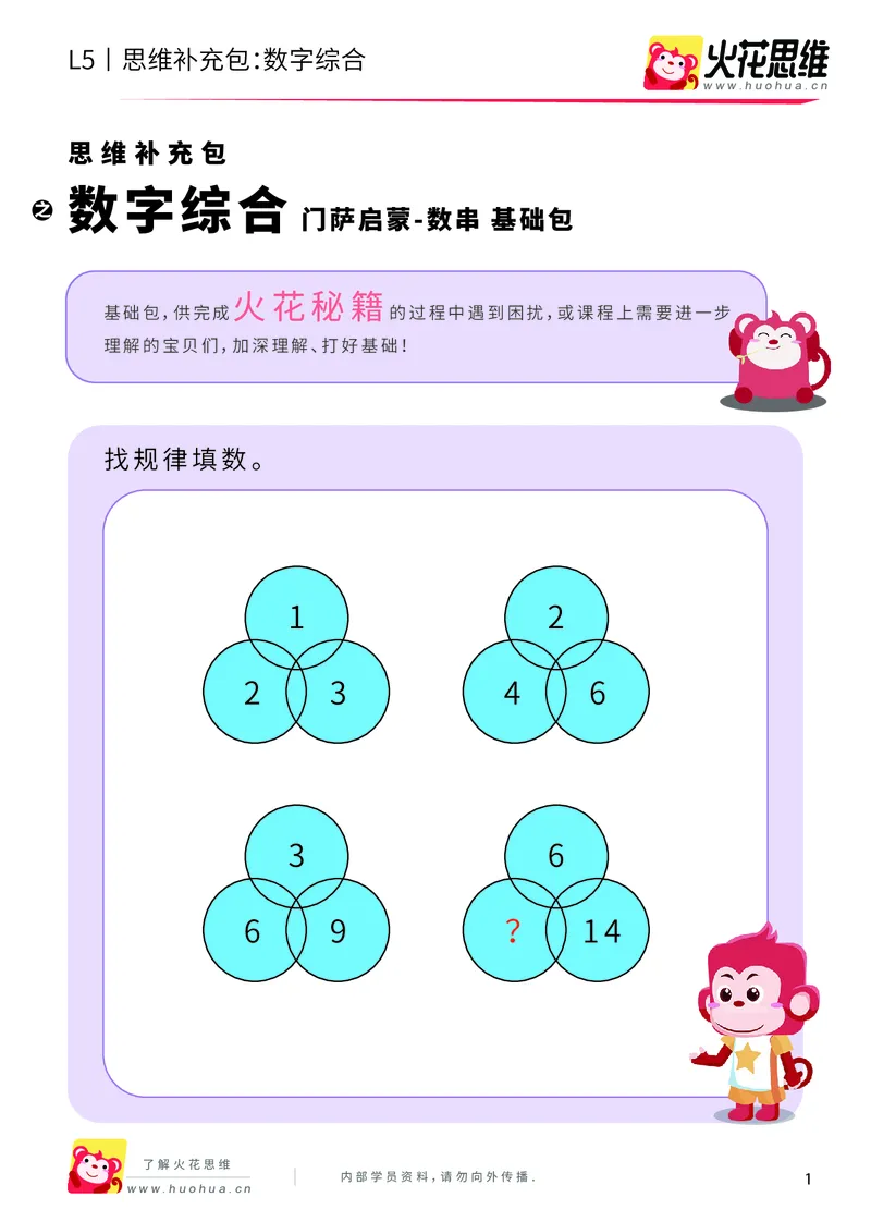 《门萨启蒙——数串_数字综合_基础巩固包_（G1450)火花思维幼小衔接及L1-L5_L5(七大专题完结)_第06专题《门萨启蒙》_L5门萨启蒙——数串第4讲《数字综合》》第1页预览