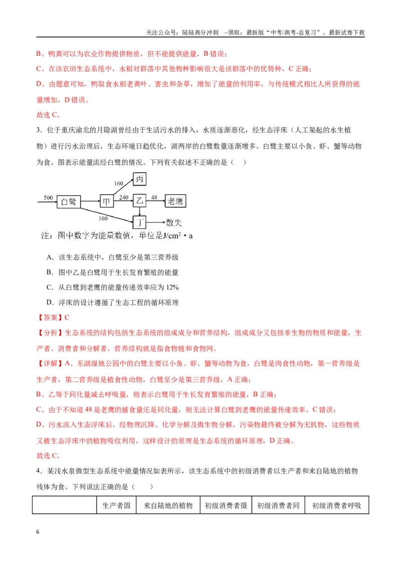 《专题36生态系统的功能（解析版）_06-生物-高考总复习_一轮复习_2024年_2024年高考生物一轮复习重难点专项突破_资料》第6页预览