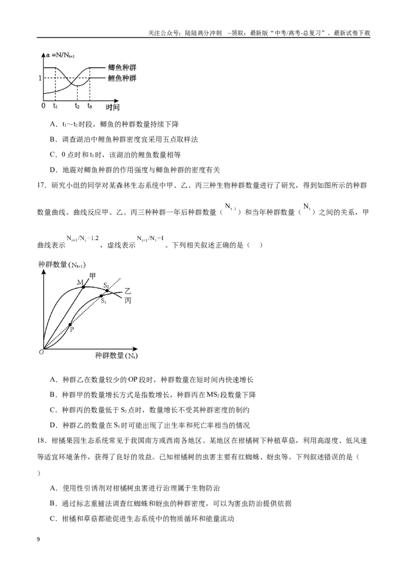 《专题33种群（原卷版)_06-生物-高考总复习_一轮复习_2024年_2024年高考生物一轮复习重难点专项突破_资料》第9页预览