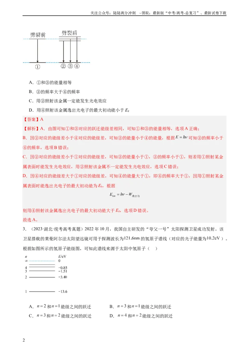 《专题68原子结构（教师版）（全国通用）_04-物理-高考总复习_专项复习_2024年_十年（2014-2023）高考物理真题分项汇编（全国通用）》第2页预览