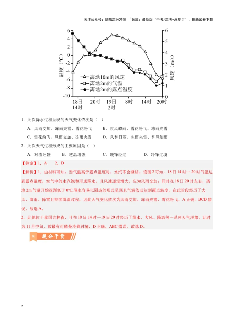 《问题1天气系统的演化（热点题型狂练）（解析版）_07-地理-高考总复习_专项复习_2024年_2024年高考地理复习热点题型直击_资料_1-资料》第2页预览