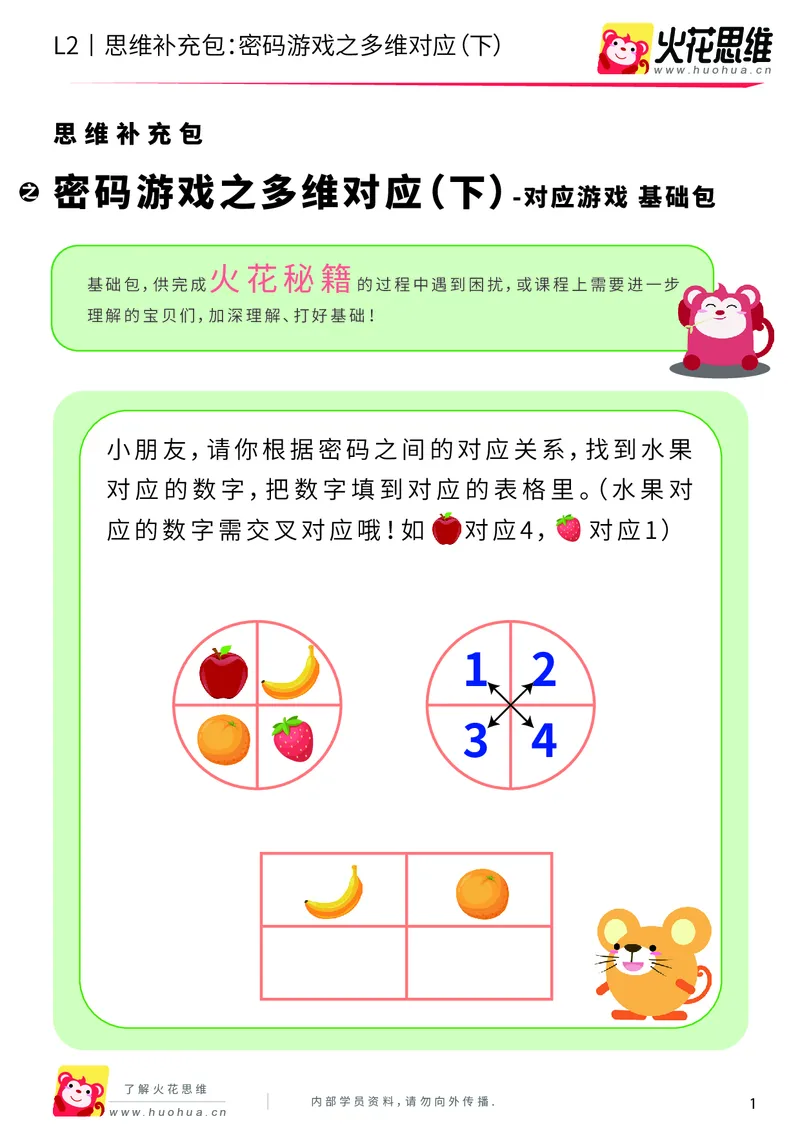 《第5专题_对应游戏_密码游戏之多维对应（下）_基础巩固包_201909271731261_（G1450)火花思维幼小衔接及L1-L5_L2完结_L2完结AI40课_05补充资料_05对应游戏》第1页预览