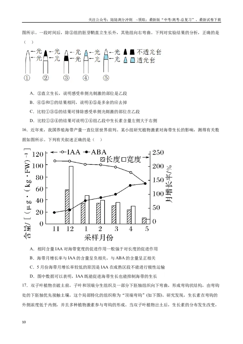 《专题32植物生命活动调节（原卷版)_06-生物-高考总复习_一轮复习_2024年_2024年高考生物一轮复习重难点专项突破_资料》第10页预览