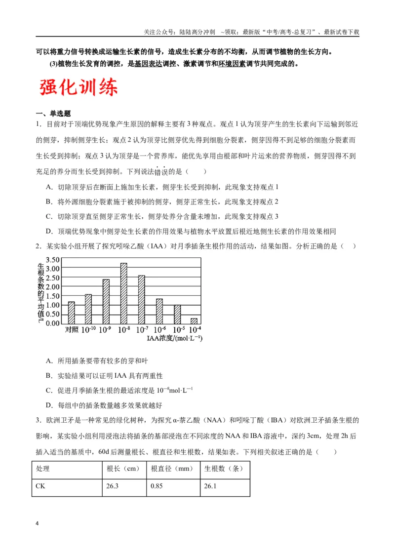 《专题32植物生命活动调节（原卷版)_06-生物-高考总复习_一轮复习_2024年_2024年高考生物一轮复习重难点专项突破_资料》第4页预览