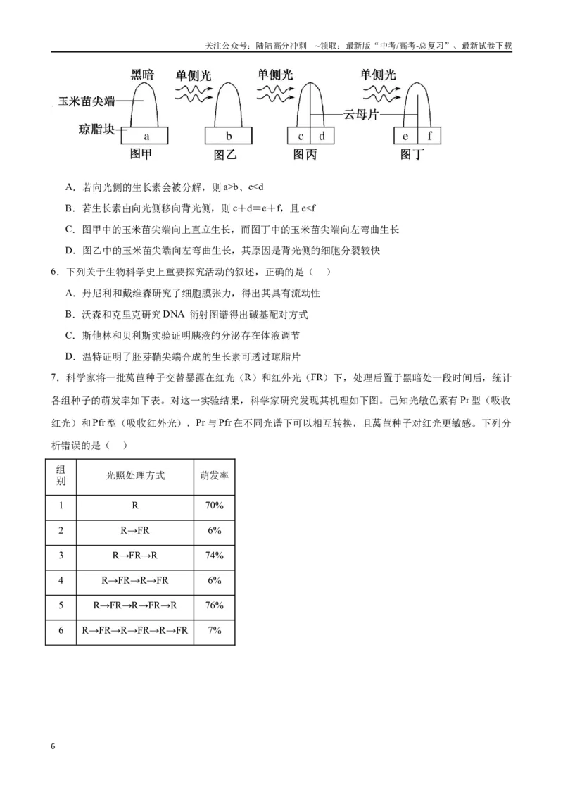 《专题32植物生命活动调节（原卷版)_06-生物-高考总复习_一轮复习_2024年_2024年高考生物一轮复习重难点专项突破_资料》第6页预览