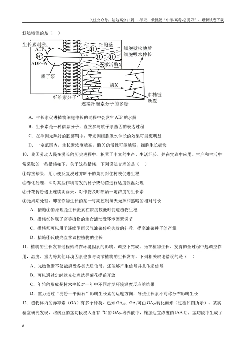 《专题32植物生命活动调节（原卷版)_06-生物-高考总复习_一轮复习_2024年_2024年高考生物一轮复习重难点专项突破_资料》第8页预览