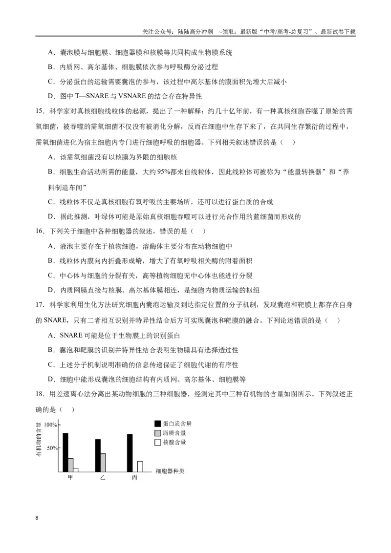 《专题6细胞器和生物膜系统（原卷版)_06-生物-高考总复习_一轮复习_2024年_2024年高考生物一轮复习重难点专项突破_资料》第8页预览