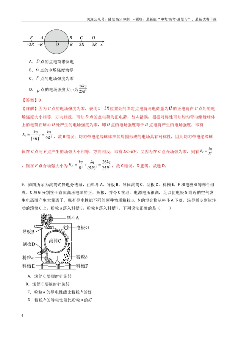 《专题九《静电场及其应用》信息优化卷（基础A）（解析版）_04-物理-高考总复习_一轮复习_2024年_2024年高考物理一轮复习单元信息优化AB卷_资料》第6页预览