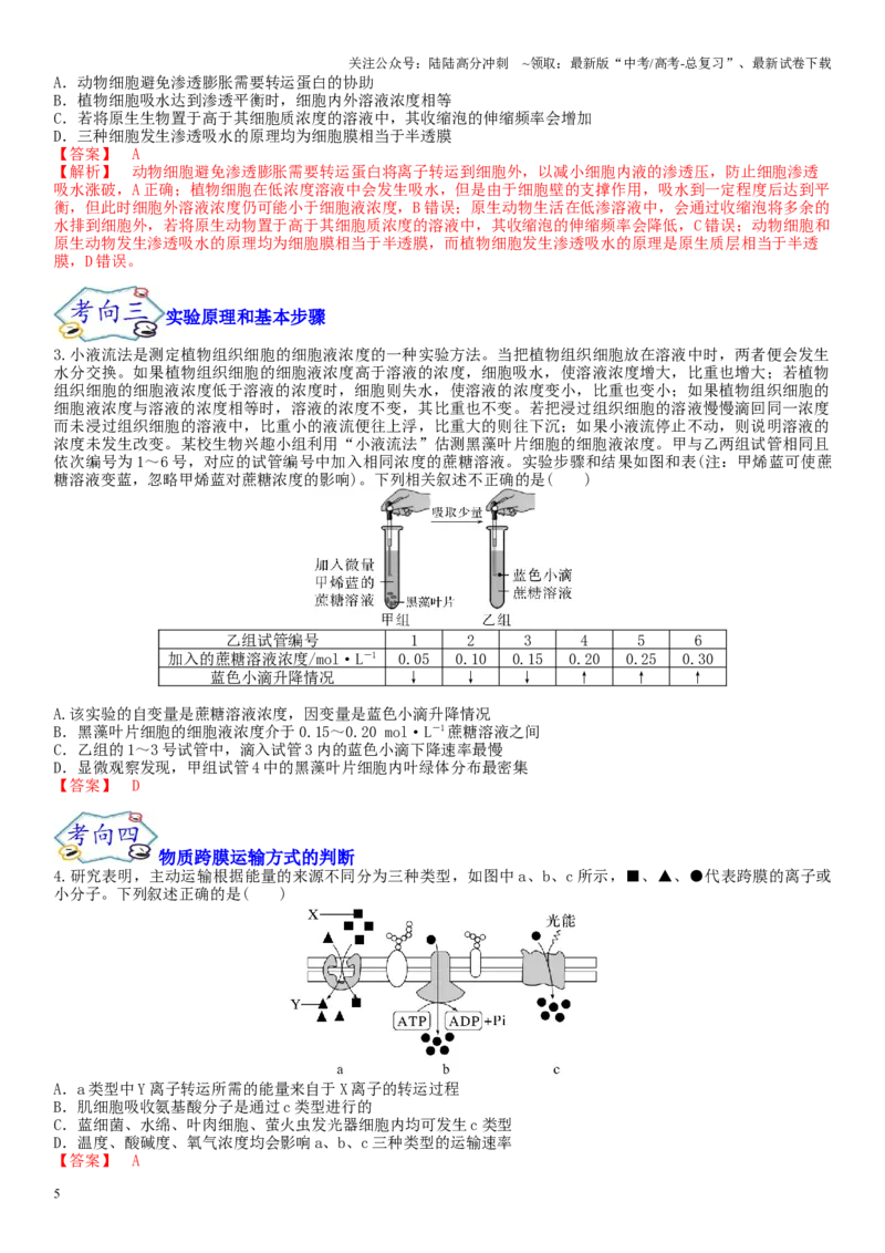 《专题二物质进出、酶与ATP（解析版）_06-生物-高考总复习_二轮复习_2024年_2024年高考生物二轮复习专题攻略（新教材新高考）_资料》第5页预览