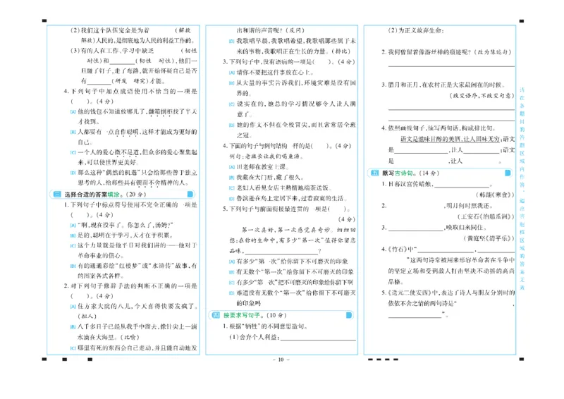《六年级语文下册期末彩卷_小学语文精品试卷合集（1-6年级下册）_《期末彩卷》》第10页预览