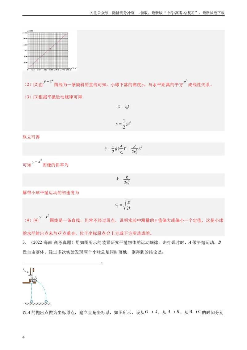 《专题73实验四：探究平抛运动的规律（教师版）（全国通用）_04-物理-高考总复习_专项复习_2024年_十年（2014-2023）高考物理真题分项汇编（全国通用）》第4页预览