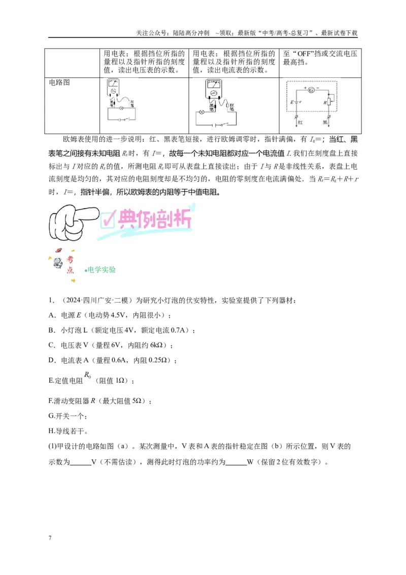 《专题十六电学实验（原卷版）_04-物理-高考总复习_二轮复习_2024年_2024年高考物理二轮复习讲义_资料_1-资料》第7页预览
