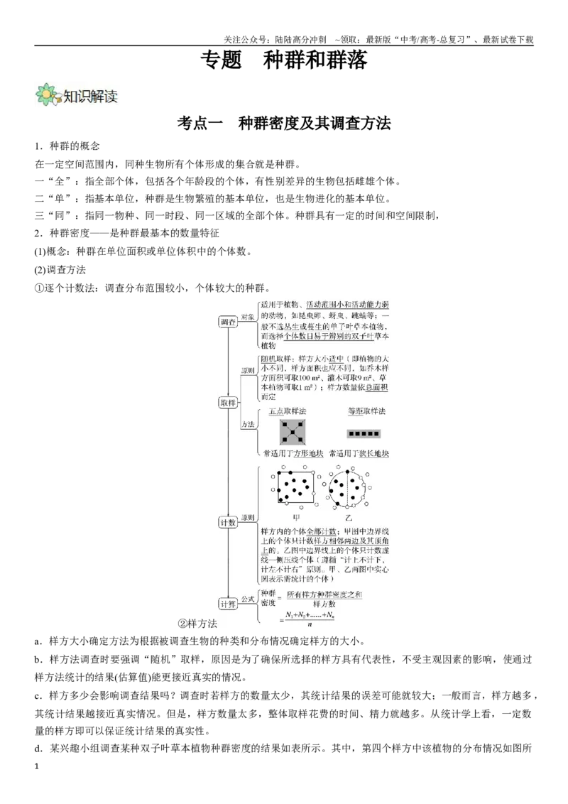 《专题十种群和群落（原卷版）_06-生物-高考总复习_二轮复习_2024年_2024年高考生物二轮复习专题攻略（新教材新高考）_资料》第1页预览