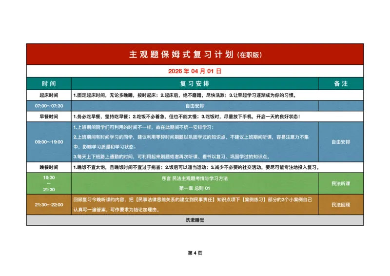 《四月份保姆式复习计划在职版(1)_2026法考主观_QX_00开班班会学习规划》第4页预览