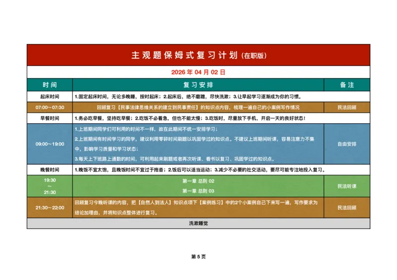《四月份保姆式复习计划在职版(1)_2026法考主观_QX_00开班班会学习规划》第5页预览