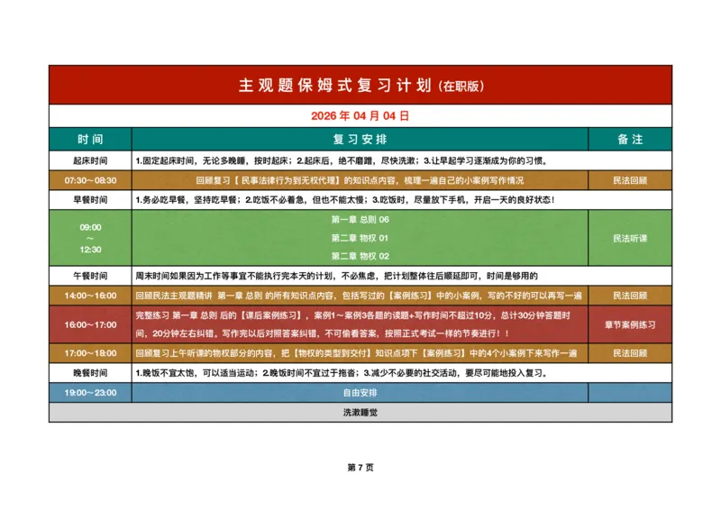 《四月份保姆式复习计划在职版(1)_2026法考主观_QX_00开班班会学习规划》第7页预览