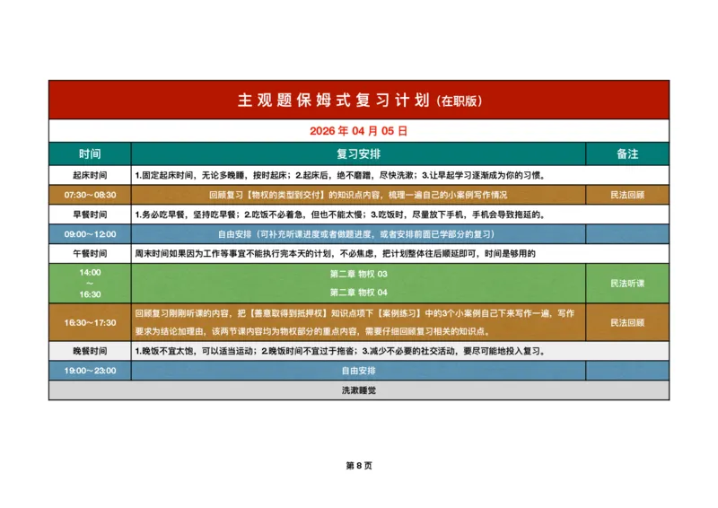 《四月份保姆式复习计划在职版(1)_2026法考主观_QX_00开班班会学习规划》第8页预览