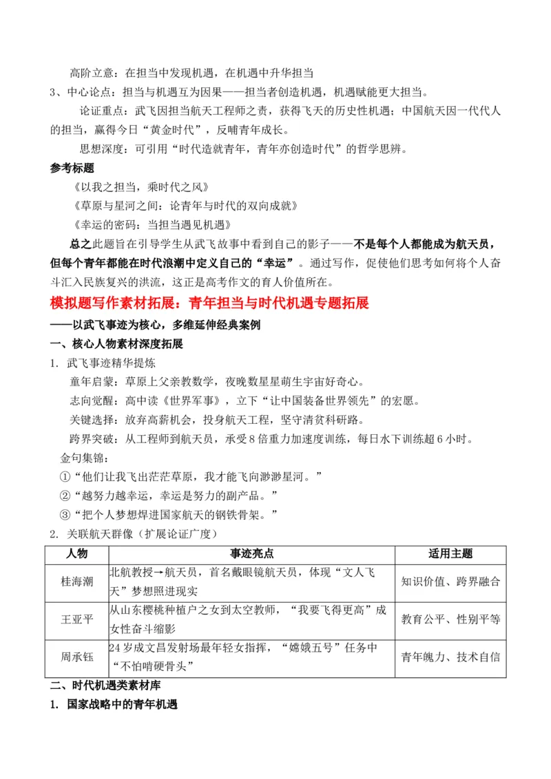 《中国年龄最小航天员武飞：扶摇直上九万里“青年担当”与“时代机遇”作文写作指导_专项复习_2026年-语文专项复习_162026年高考语文作文热点新闻素材速记快用》第6页预览