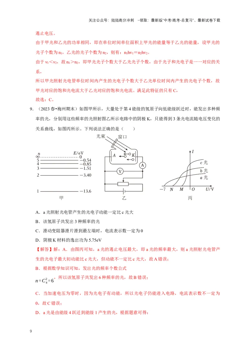《专题十一近代物理中的图像问题（共5种图像类型）（解析版）_04-物理-高考总复习_专项复习_2024年_2024年高考物理图像题型专项训练习题试题全国通用_资料》第9页预览