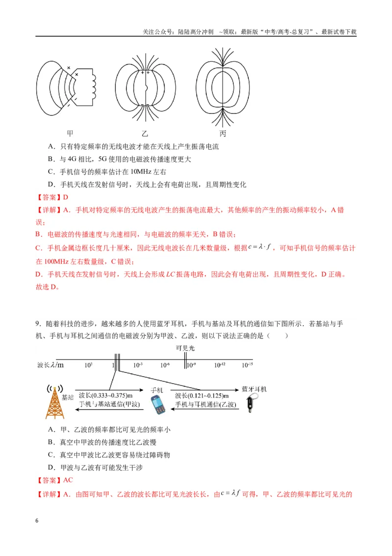 《专题二十《电磁振荡与电磁波》信息优化卷（基础A）（解析版）_04-物理-高考总复习_一轮复习_2024年_2024年高考物理一轮复习单元信息优化AB卷_资料》第6页预览