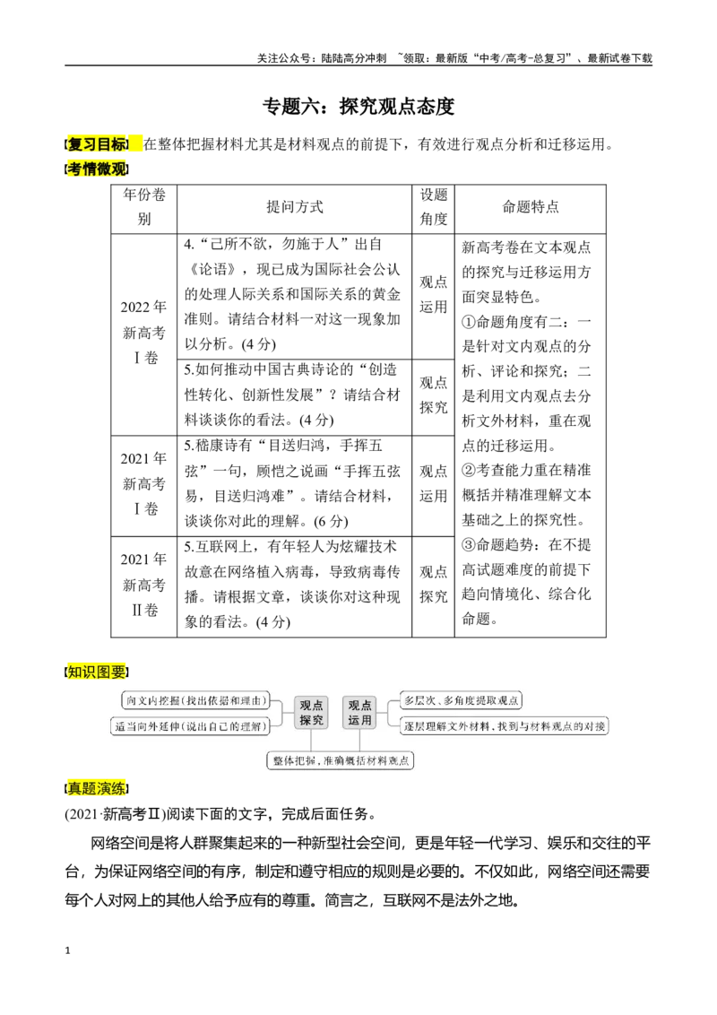 《专题六：探究观点态度-原卷版_一轮复习_2024年_2024年高考语文一轮复习一本通（全国通用_资料_信息类阅读》第1页预览
