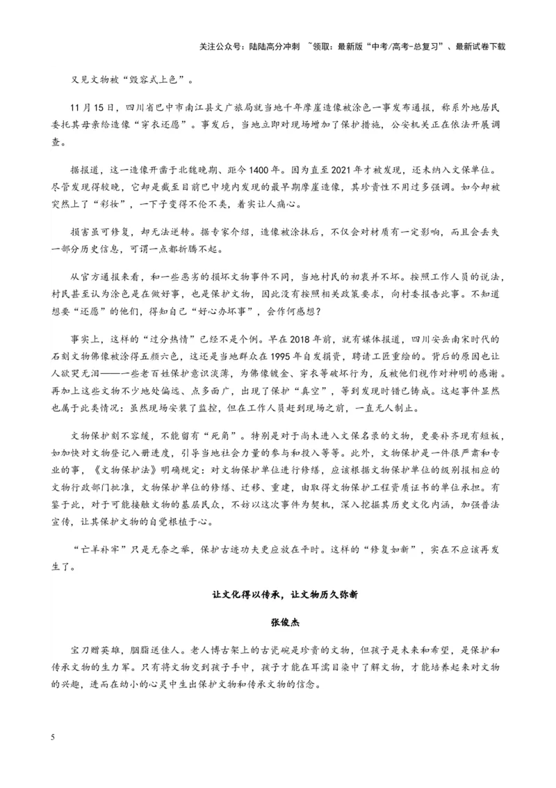 《主题03千年摩崖造像被“毁容”，“冷门”文物的保护不能冷-（12月刊）_专项复习_2025年_2025年高考语文之素材月月控》第5页预览