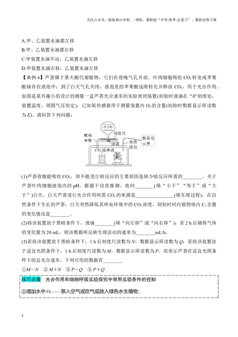 《专题一光合作用与呼吸作用重难集训（原卷版）_06-生物-高考总复习_专项复习_2024年_2024年高考生物考前最后冲刺_资料_1-资料》第2页预览