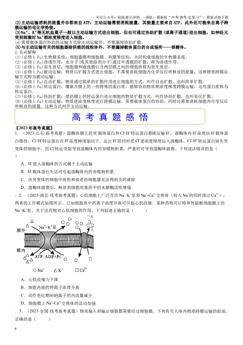 《专题二物质进出、酶与ATP（原卷版）_06-生物-高考总复习_二轮复习_2024年_2024年高考生物二轮复习专题攻略（新教材新高考）_资料》第6页预览