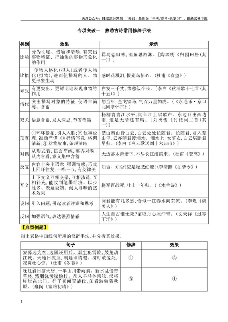 《专题八：赏析表达技巧（一）-原卷版_一轮复习_2024年_2024年高考语文一轮复习一本通（全国通用_资料_诗歌阅读》第2页预览