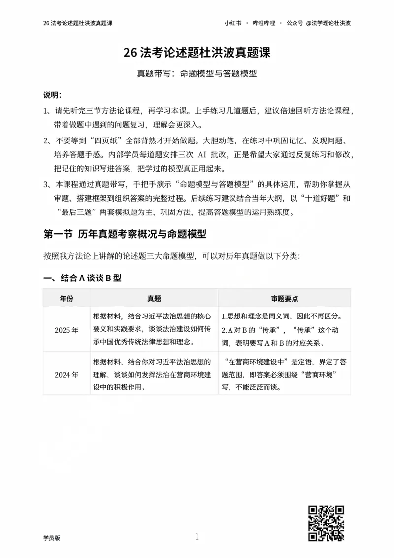 《26法考论述题杜洪波真题课_学员版_2026法考主观_名师私塾_理论-杜洪波_02主观冲刺班》第1页预览